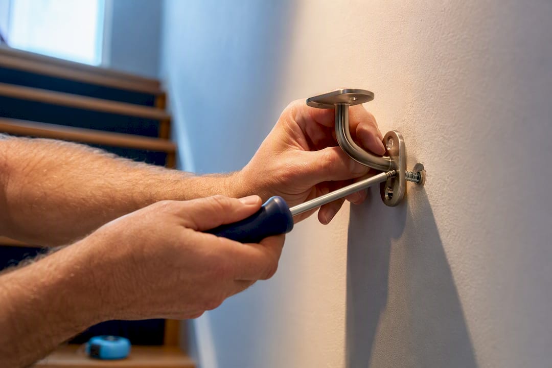 Handrail bracket secured with wall anchor