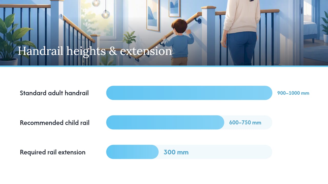 What is stair landing safety for children, and why does a lower rail matter? — overview diagram