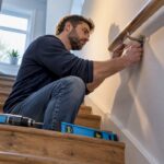 Handrail bracket aligned on stair wall