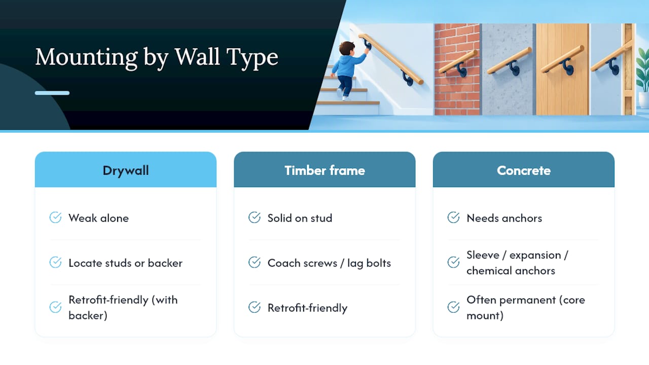 Comparison of wall types and handrail anchors