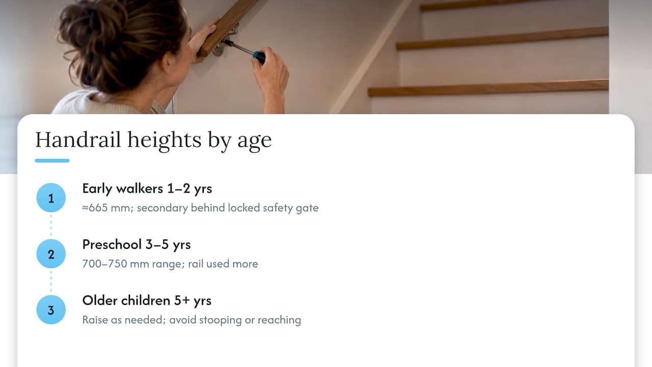 Child handrail heights by developmental stage