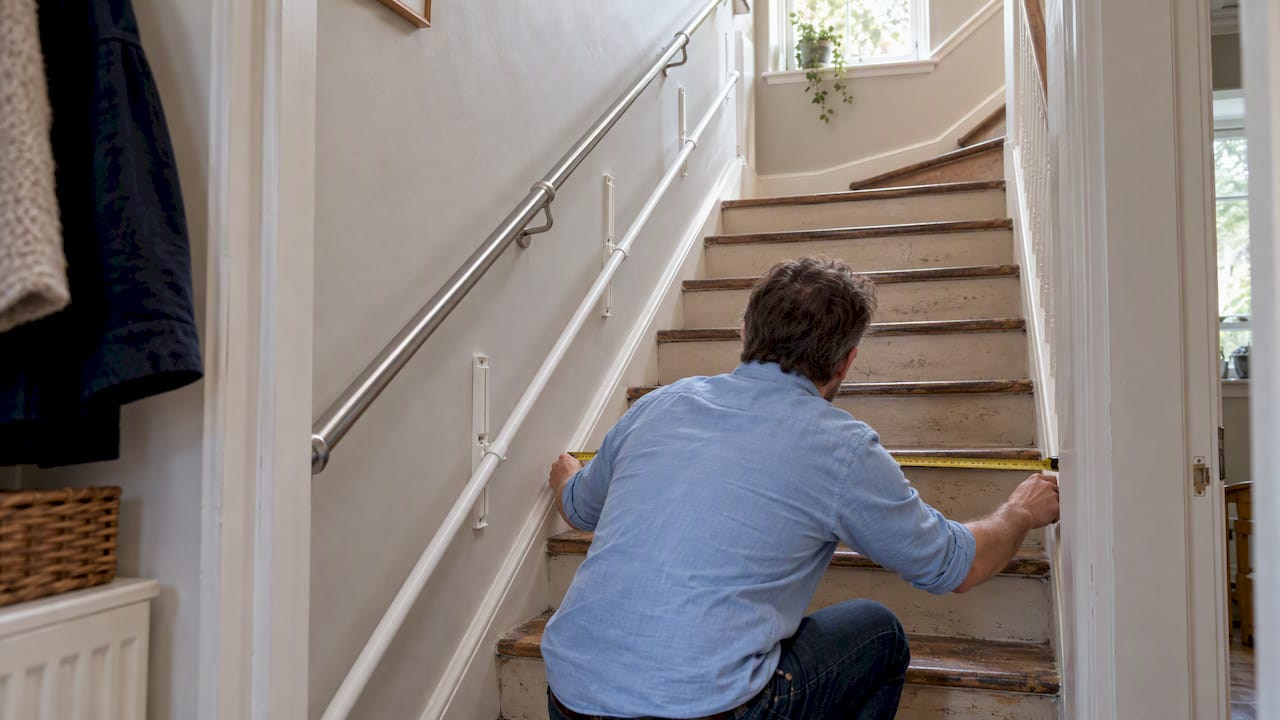 Wide stairs being measured beside KiddieRail